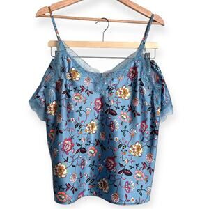 Victoria's Secret Blue Floral Lace Trimmed Camisole Lingerie Set Women's Size M